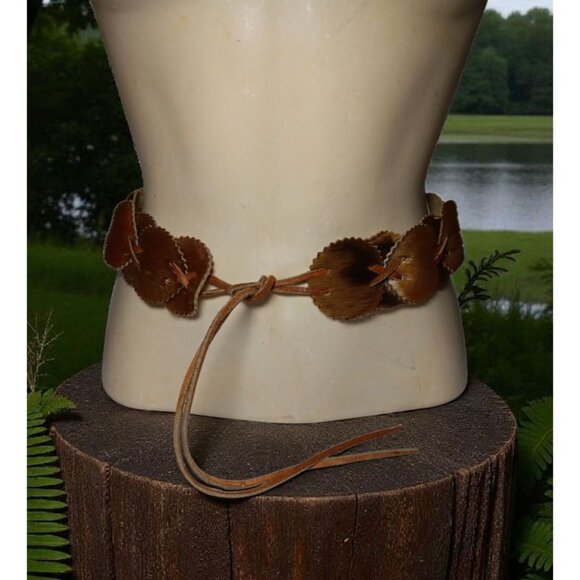 Womens Vintage Hippie Boho Leather Fur Hip Belt with Leather Ties 34\